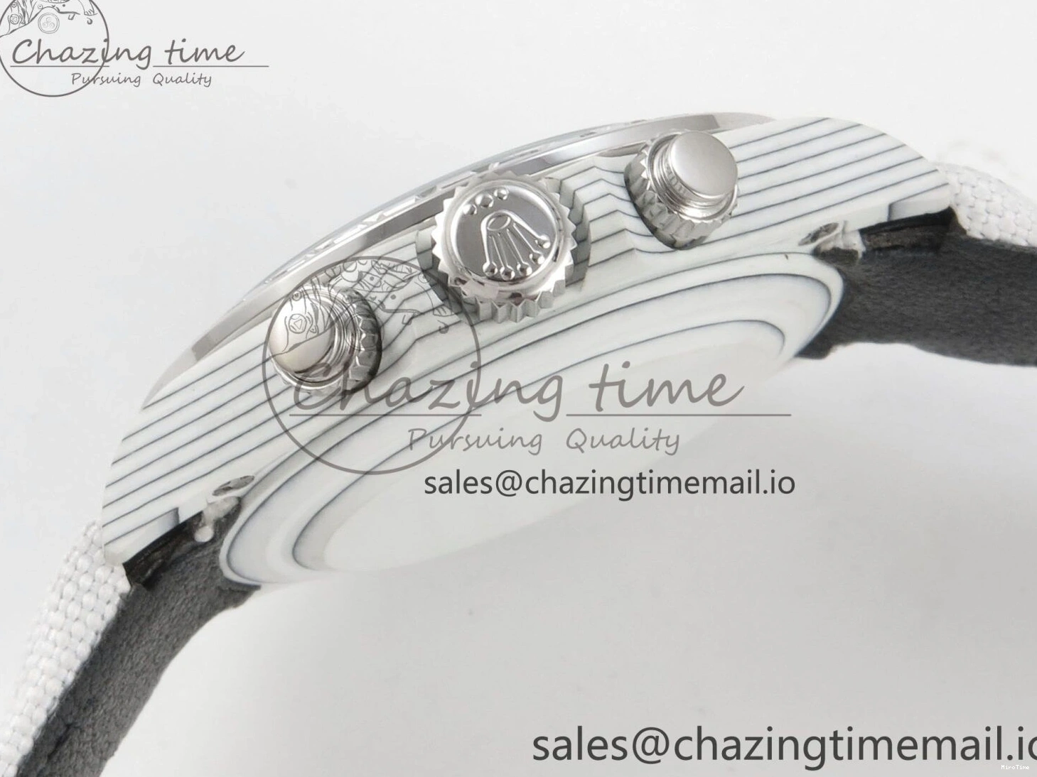 MiroTime 0110 Daytona Cosmograph White Carbon MPF Best Blaken Skeleton Dial on White Nylon Strap A FreshLook 314